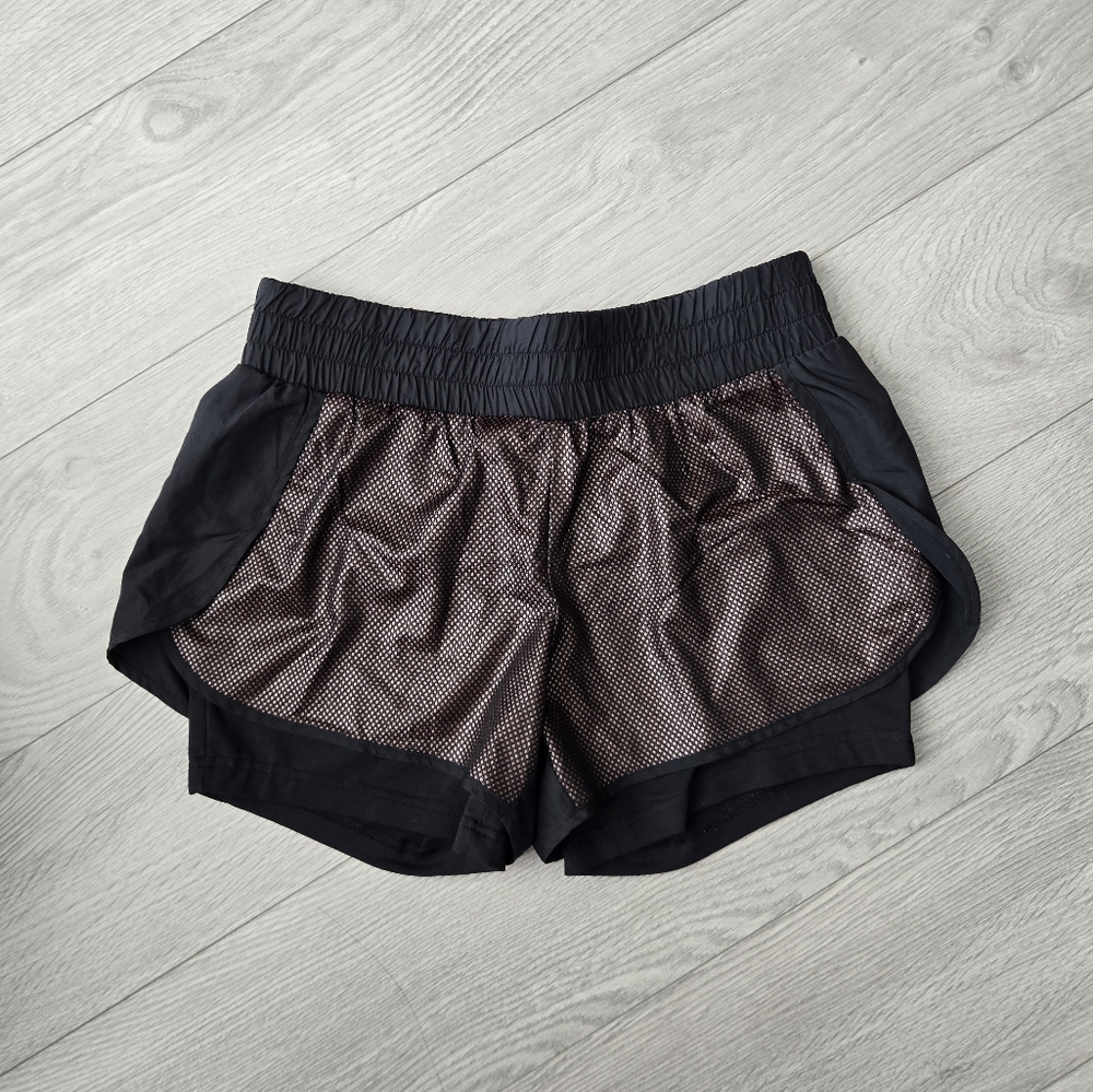Fabletics Black and Rose Gold Athletic Shorts